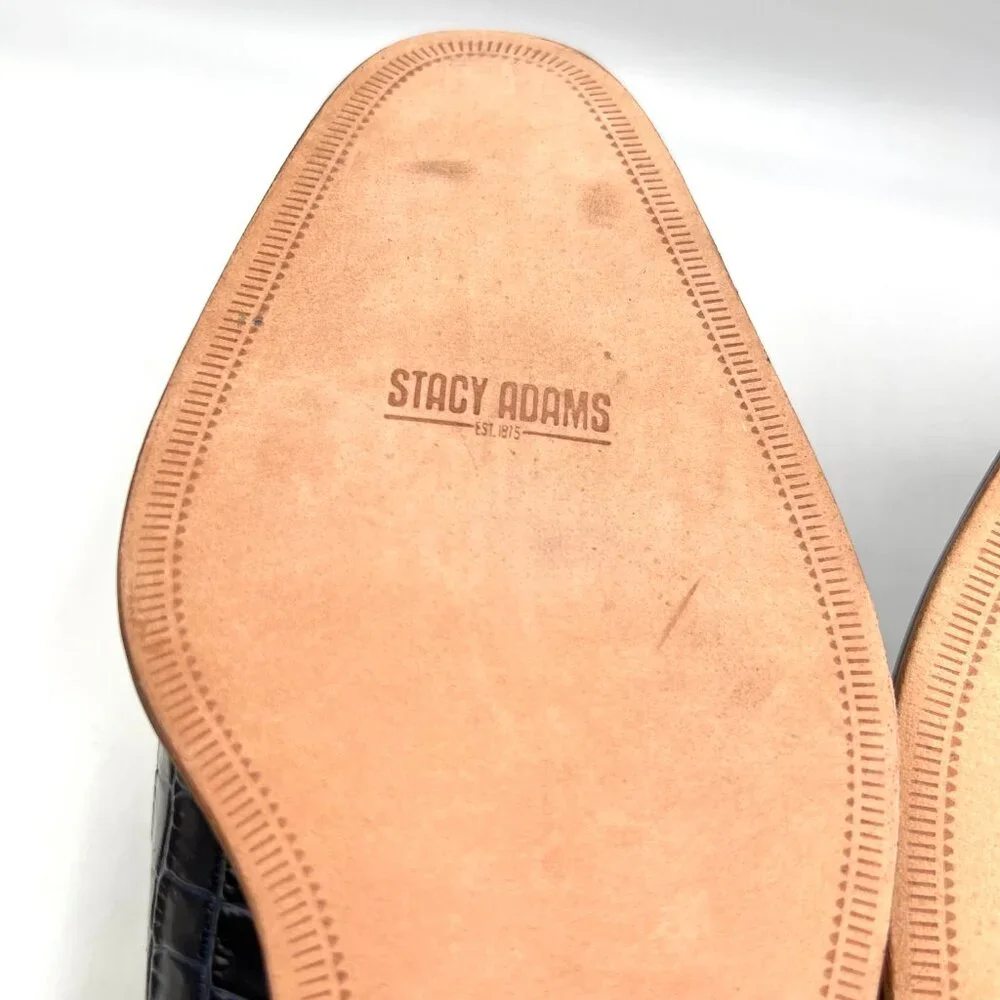 Stacy Adams Mens‎ Raimondo Blue Leather Croc Cap Toe Oxfords Dress Shoes